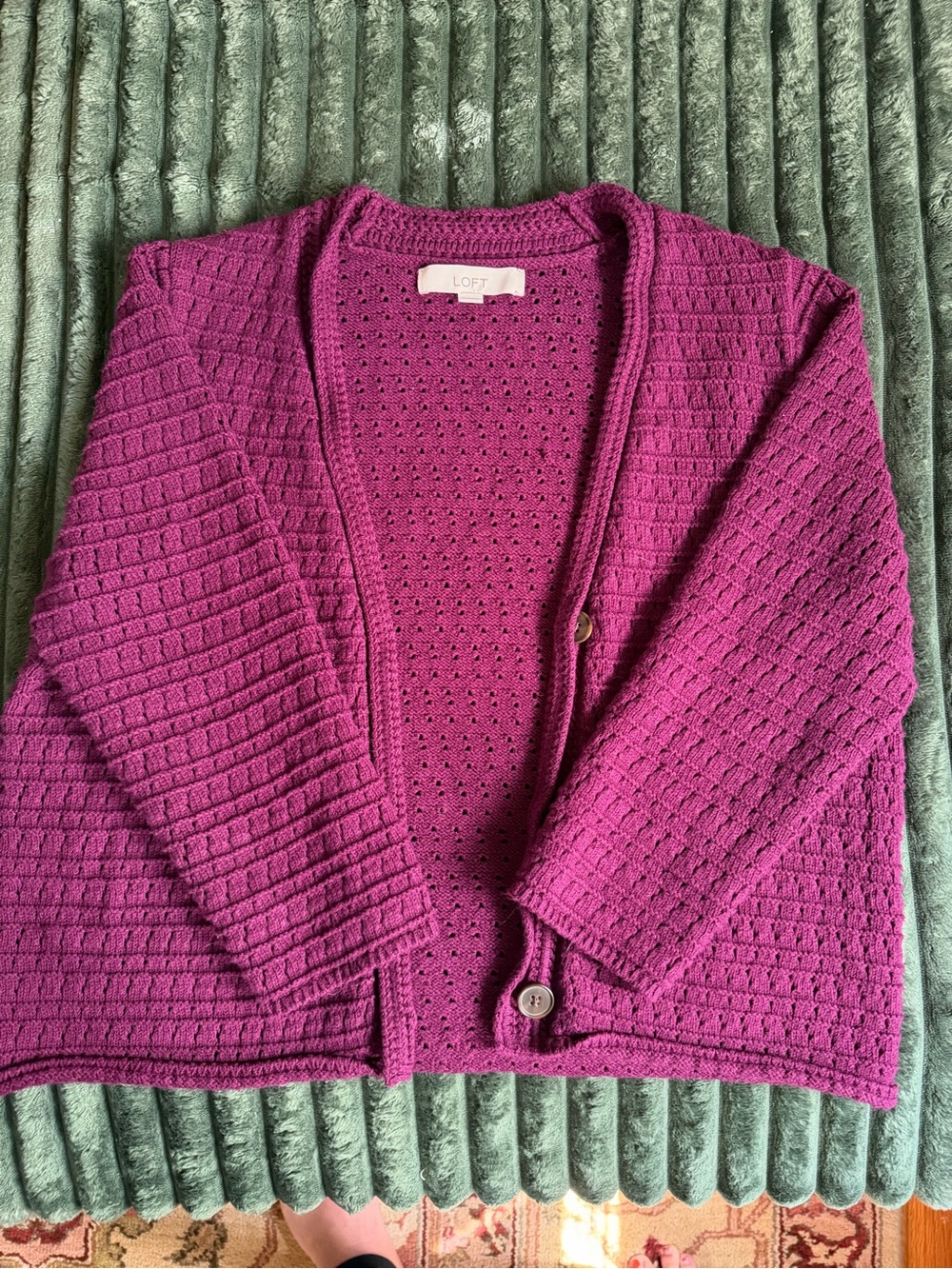 LOFT Women's Bright Fuchsia Knit Button-Front Cardigan Womens Size XL